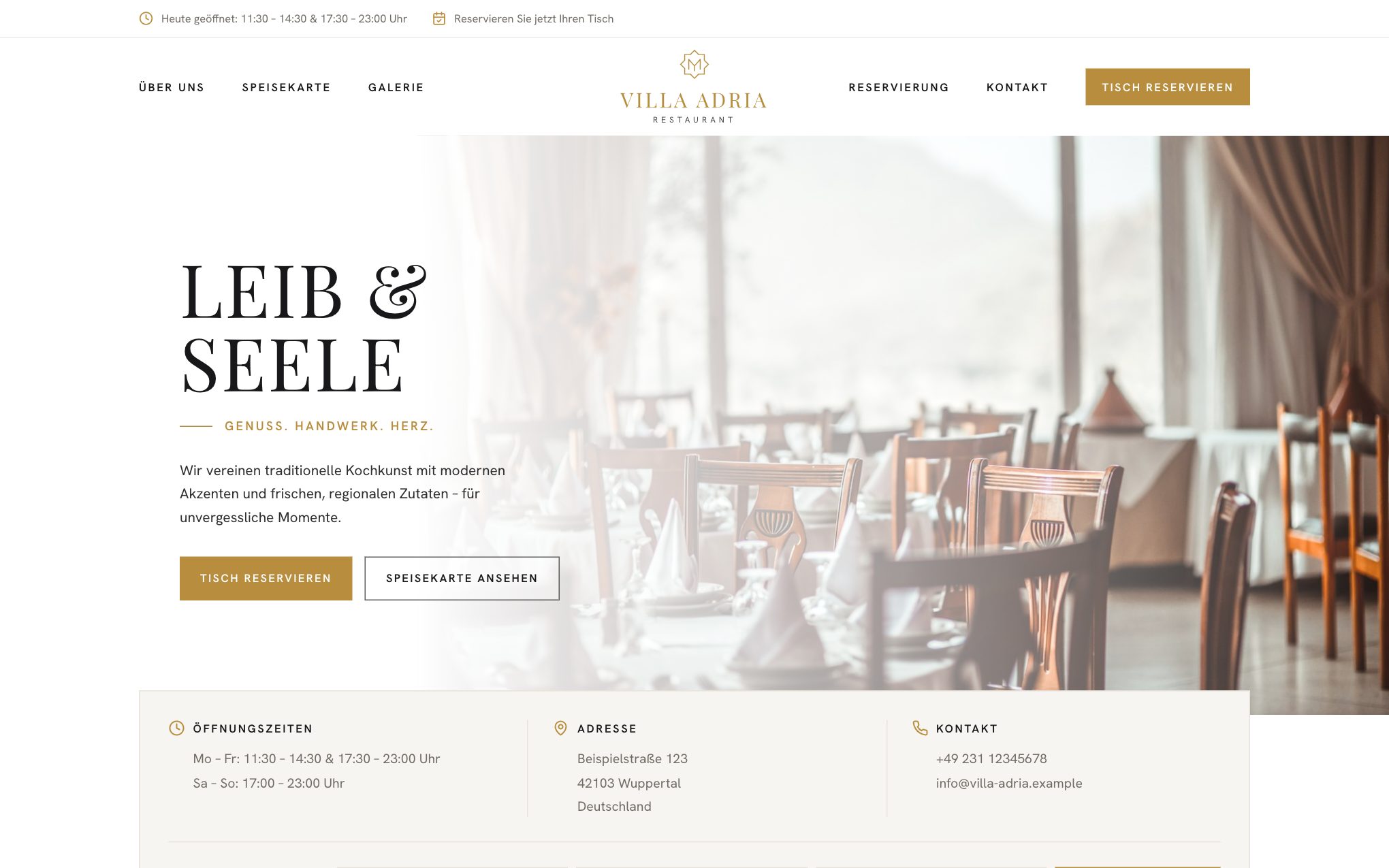 Beispiel-Website im hellen Design